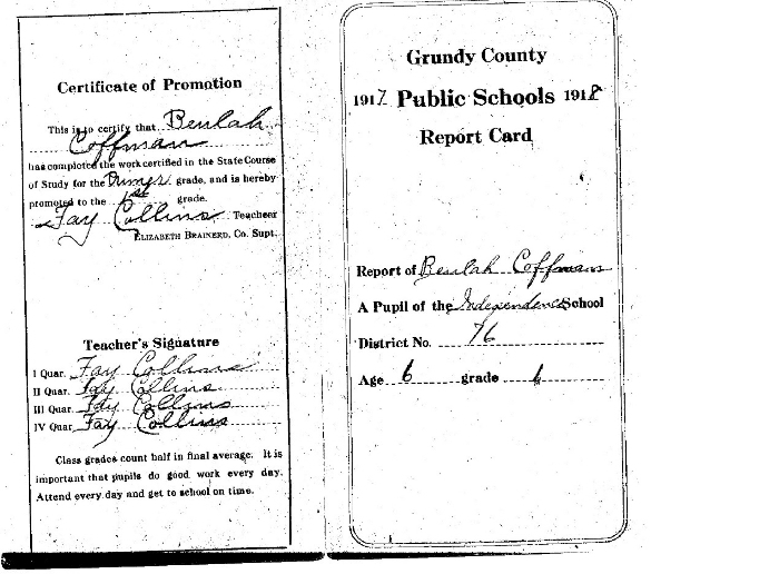 _ Coffman's 1917-18 Report Card